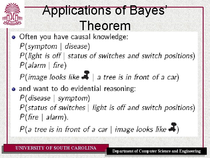 Applications of Bayes’ Theorem UNIVERSITY OF SOUTH CAROLINA Department of Computer Science and Engineering