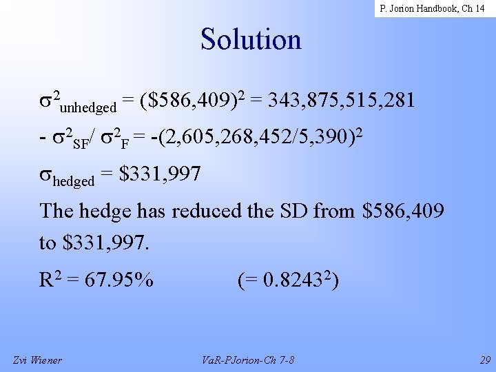 P. Jorion Handbook, Ch 14 Solution 2 unhedged = ($586, 409)2 = 343, 875,