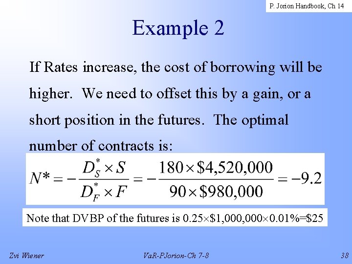 P. Jorion Handbook, Ch 14 Example 2 If Rates increase, the cost of borrowing