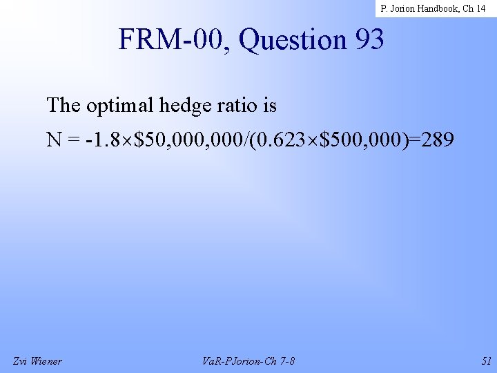 P. Jorion Handbook, Ch 14 FRM-00, Question 93 The optimal hedge ratio is N