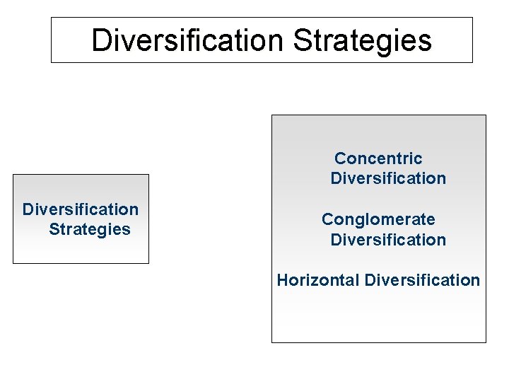 Diversification Strategies Concentric Diversification Strategies Conglomerate Diversification Horizontal Diversification 