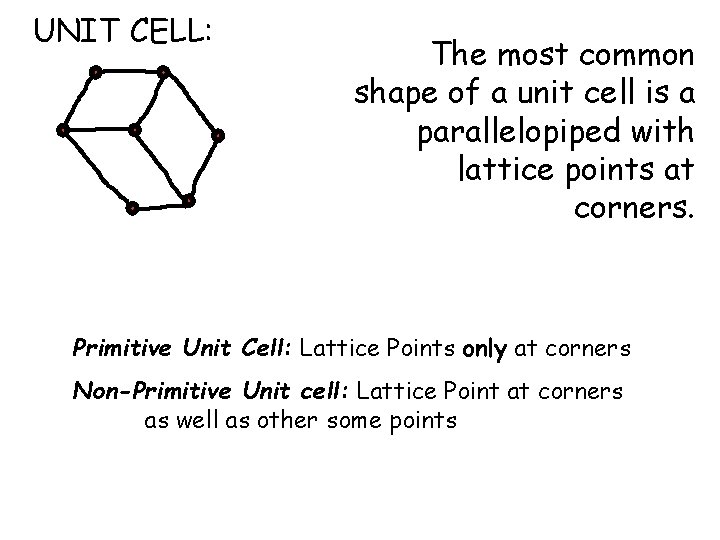 UNIT CELL: The most common shape of a unit cell is a parallelopiped with