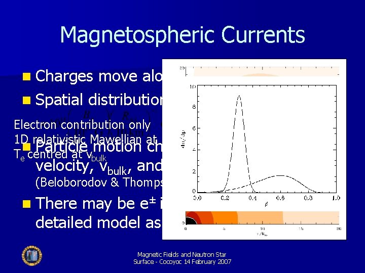 Magnetospheric Currents n Charges move along the field lines n Spatial distribution Electron contribution