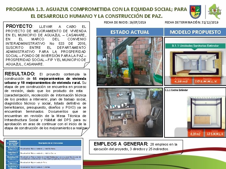 PROGRAMA 1. 3. AGUAZUL COMPROMETIDA CON LA EQUIDAD SOCIAL; PARA EL DESARROLLO HUMANO Y PROGRAMA 1. 3. AGUAZUL COMPROMETIDA CON LA EQUIDAD SOCIAL; PARA EL DESARROLLO HUMANO Y