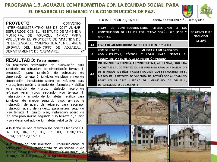 PROGRAMA 1. 3. AGUAZUL COMPROMETIDA CON LA EQUIDAD SOCIAL; PARA EL DESARROLLO HUMANO Y PROGRAMA 1. 3. AGUAZUL COMPROMETIDA CON LA EQUIDAD SOCIAL; PARA EL DESARROLLO HUMANO Y