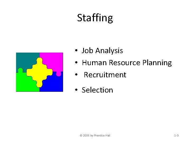 Staffing • Job Analysis • Human Resource Planning • Recruitment • Selection © 2008