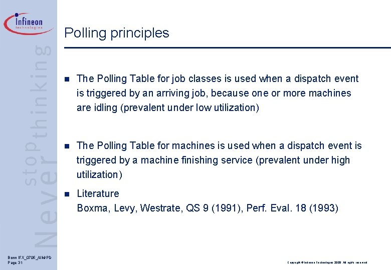 Polling principles Bonn IFX_0705_AIM/PD Page 31 n The Polling Table for job classes is