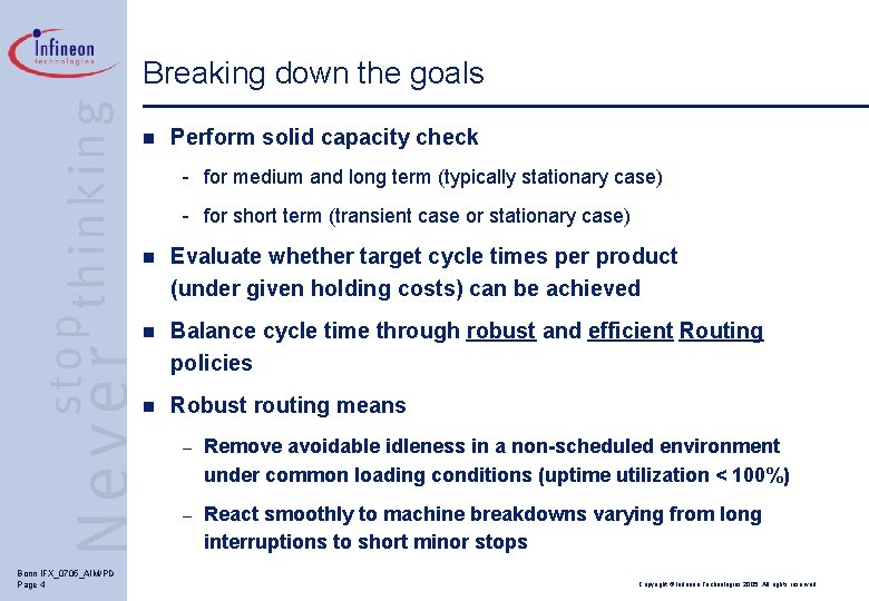 Breaking down the goals n Perform solid capacity check - for medium and long
