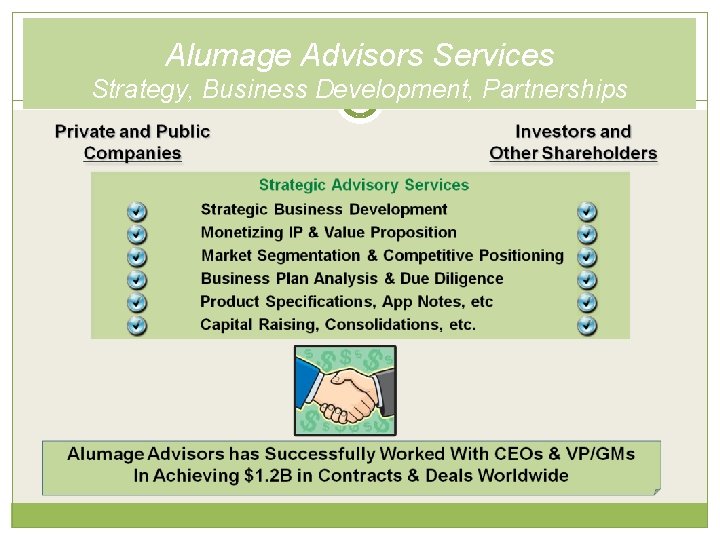 Alumage Advisors Services Strategy, Business Development, Partnerships 