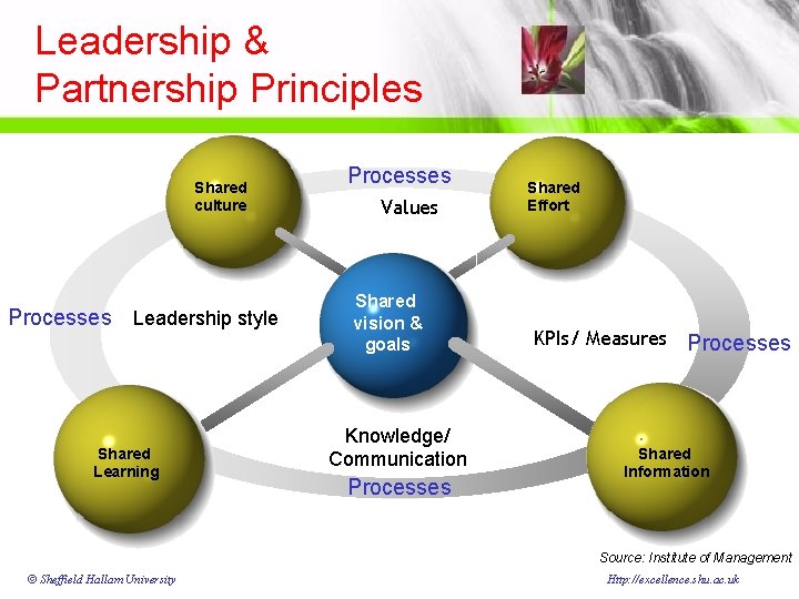 Leadership & Partnership Principles Shared culture Processes Leadership style Shared Learning Processes Values Shared