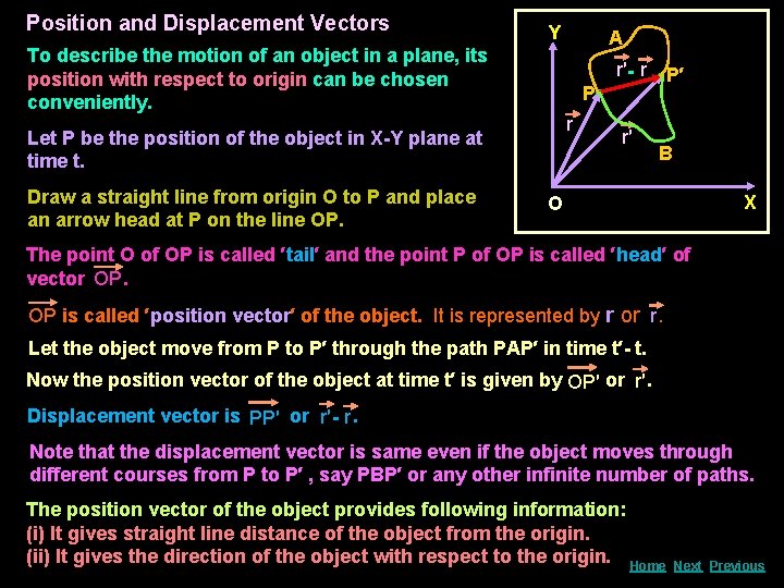 Position and Displacement Vectors Y To describe the motion of an object in a