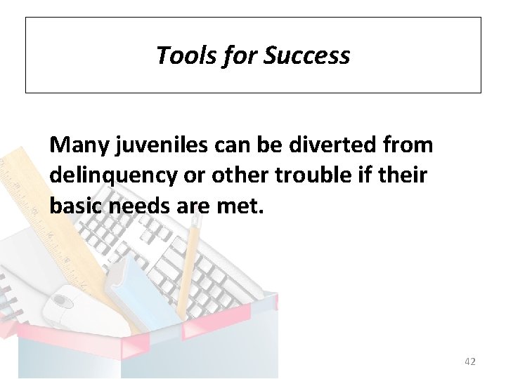 Tools for Success Many juveniles can be diverted from delinquency or other trouble if