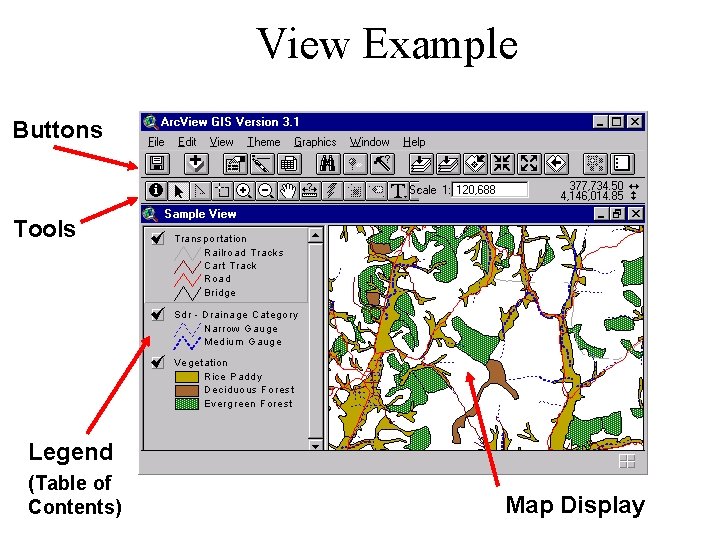 View Example Buttons Tools Legend (Table of Contents) Map Display 