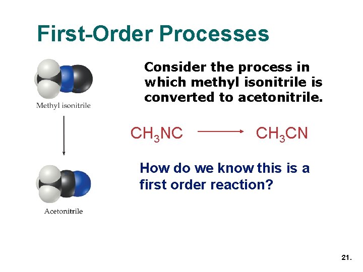 First-Order Processes Consider the process in which methyl isonitrile is converted to acetonitrile. CH First-Order Processes Consider the process in which methyl isonitrile is converted to acetonitrile. CH