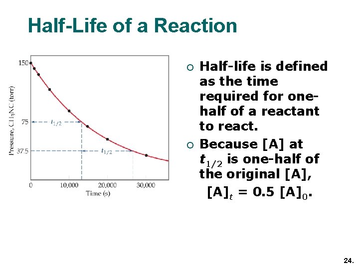 Half-Life of a Reaction ¡ ¡ Half-life is defined as the time required for