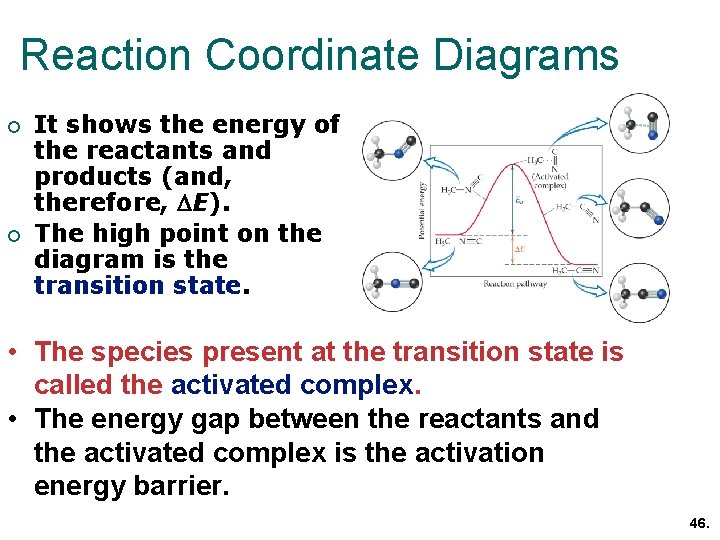 Reaction Coordinate Diagrams ¡ ¡ It shows the energy of the reactants and products