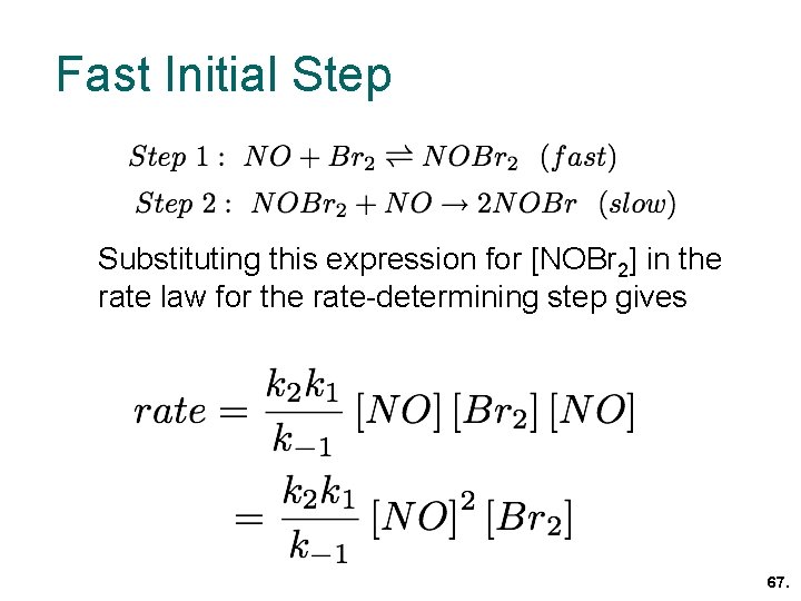 Fast Initial Step Substituting this expression for [NOBr 2] in the rate law for