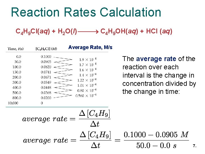 Reaction Rates Calculation C 4 H 9 Cl(aq) + H 2 O(l) C 4