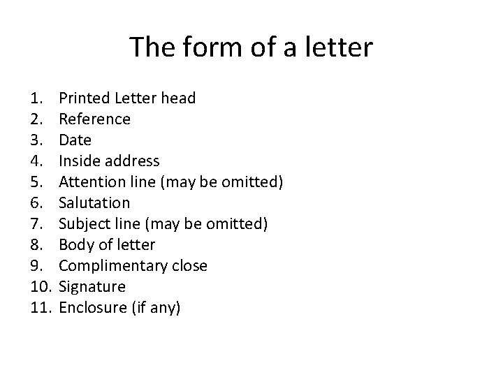 The form of a letter 1. 2. 3. 4. 5. 6. 7. 8. 9.