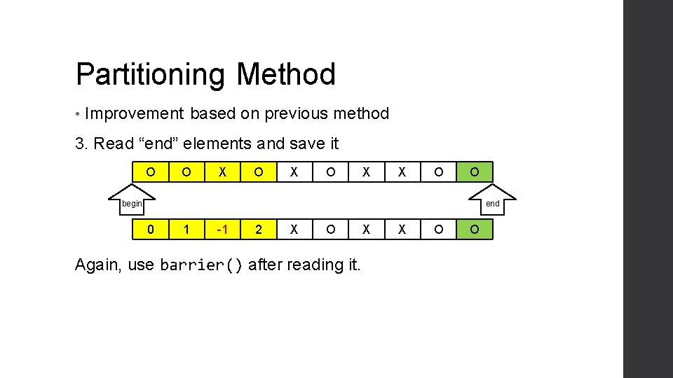 Partitioning Method • Improvement based on previous method 3. Read “end” elements and save