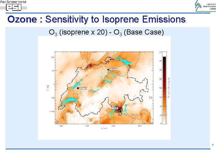 Ozone : Sensitivity to Isoprene Emissions O 3 (isoprene x 20) - O 3