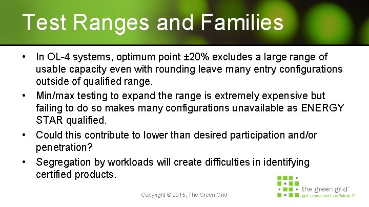 Test Ranges and Families • In OL-4 systems, optimum point ± 20% excludes a