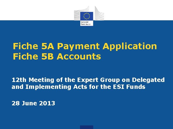 Fiche 5 A Payment Application Fiche 5 B Accounts 12 th Meeting of the