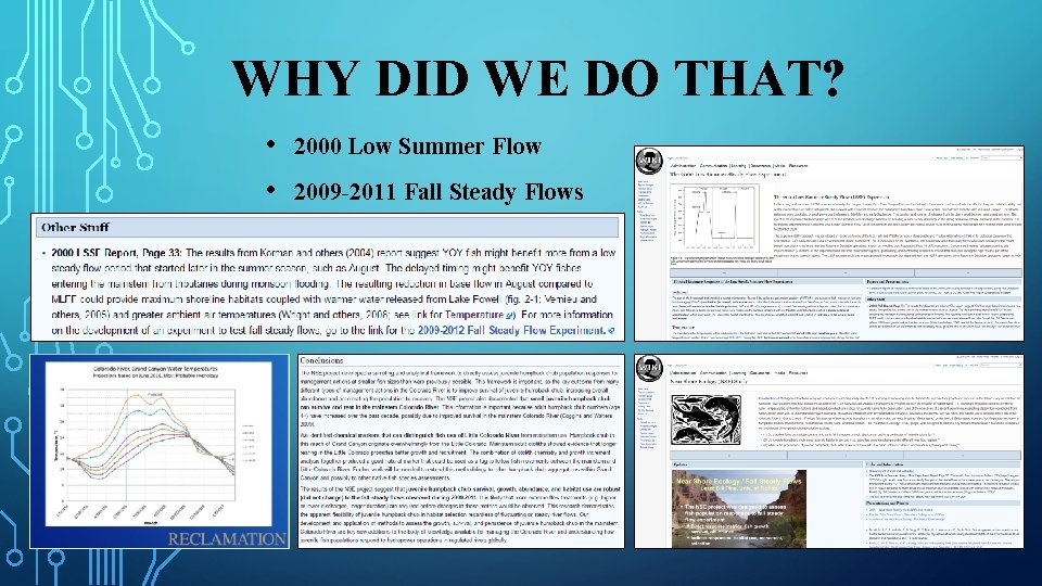 WHY DID WE DO THAT? • • 2000 Low Summer Flow 2009 -2011 Fall