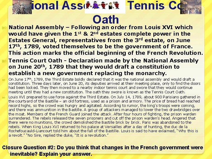  National Assembly / Tennis Court Oath National Assembly – Following an order from