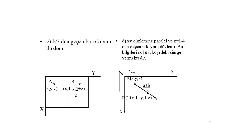 • c) b/2 den geçen bir c kayma • d) xy düzlemine paralel • c) b/2 den geçen bir c kayma • d) xy düzlemine paralel