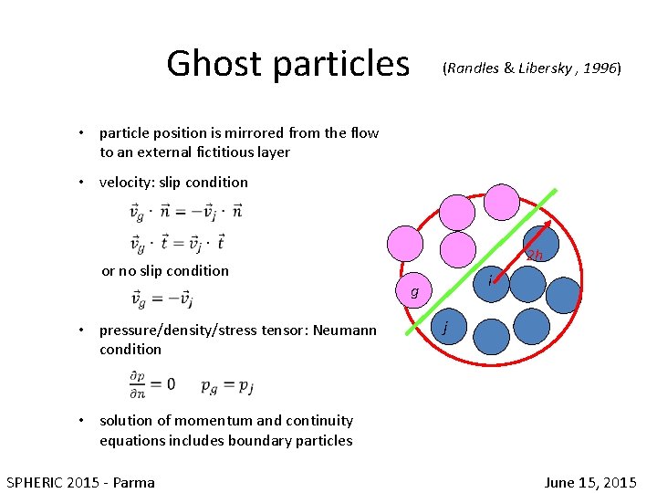 Ghost particles (Randles & Libersky , 1996) • particle position is mirrored from the