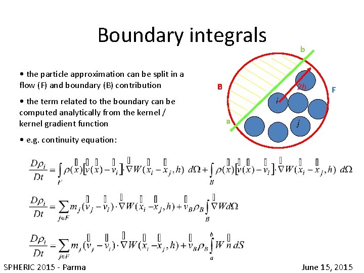 Boundary integrals • the particle approximation can be split in a flow (F) and