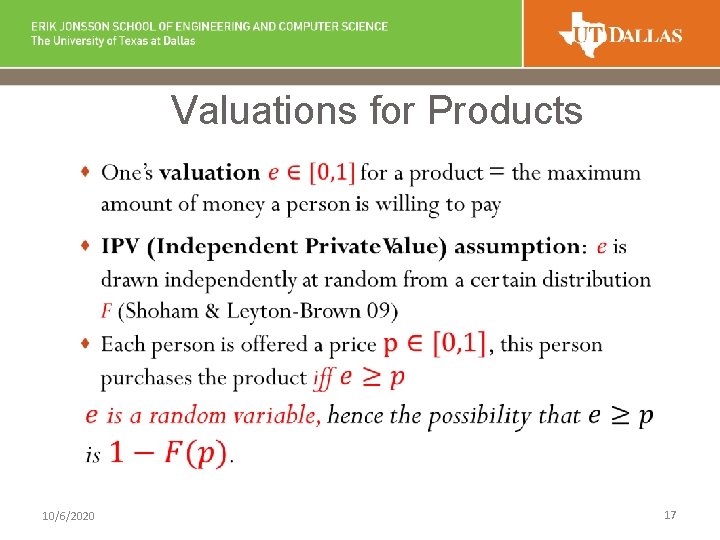 Valuations for Products 10/6/2020 17 