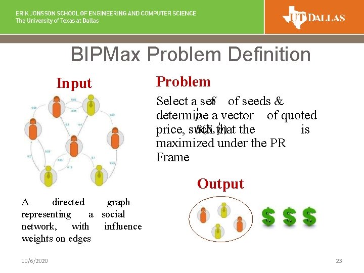 BIPMax Problem Definition Input Problem Select a set of seeds & determine a vector