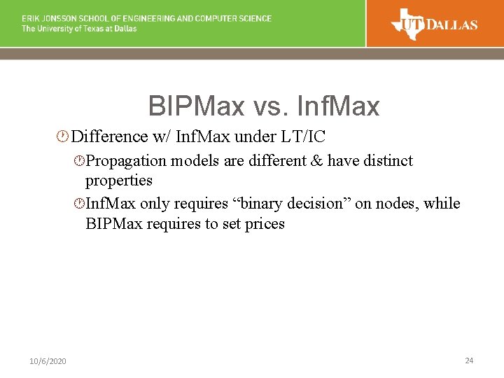 BIPMax vs. Inf. Max · Difference w/ Inf. Max under LT/IC ·Propagation models are