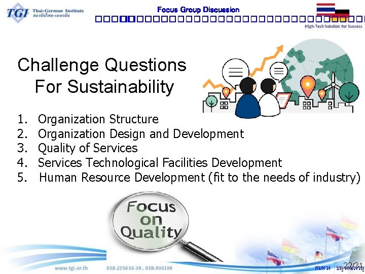 Focus Group Discussion �������������� Challenge Questions For Sustainability 1. 2. 3. 4. 5. Organization