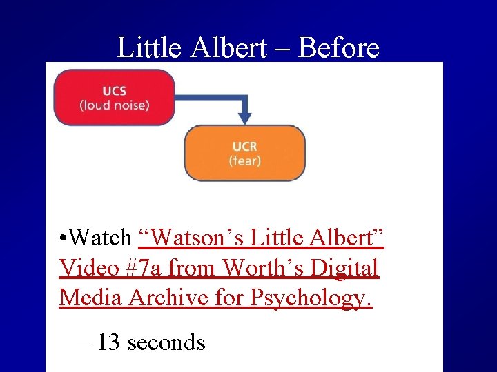 Little Albert – Before Conditioning • Watch “Watson’s Little Albert” Video #7 a from