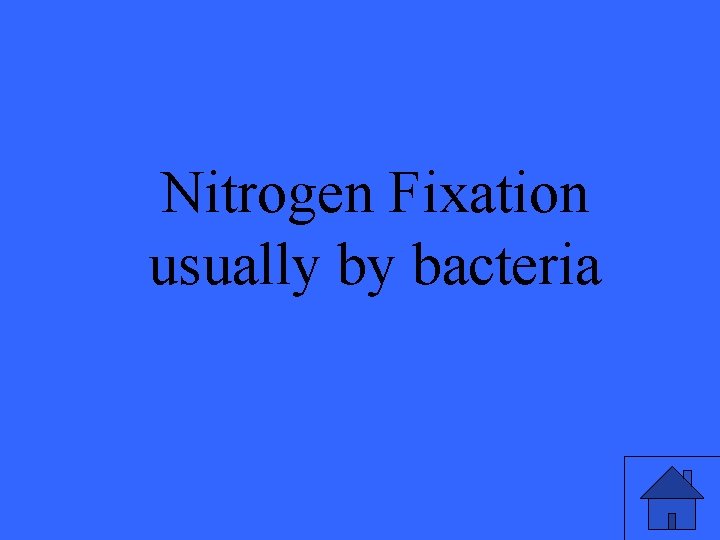 Nitrogen Fixation usually by bacteria 