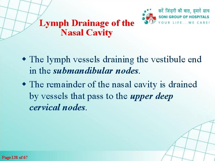 Lymph Drainage of the Nasal Cavity w The lymph vessels draining the vestibule end