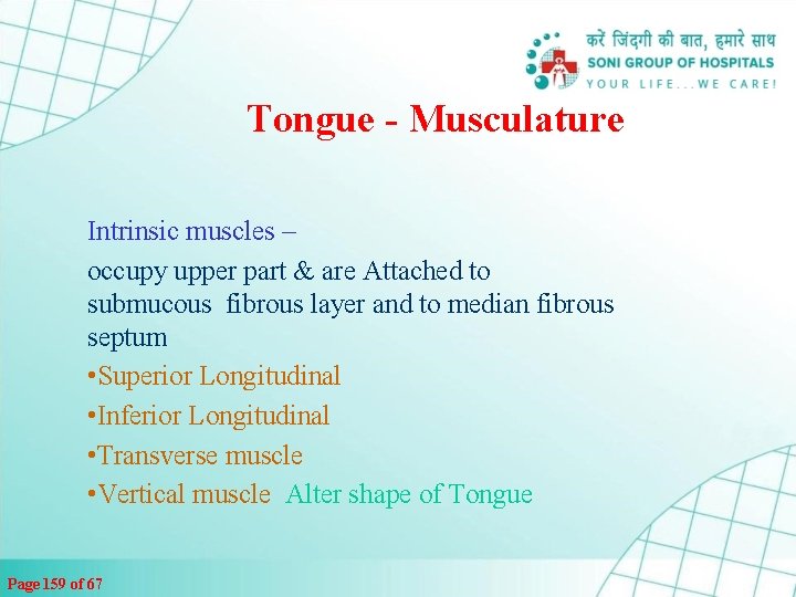 Tongue - Musculature Intrinsic muscles – occupy upper part & are Attached to submucous