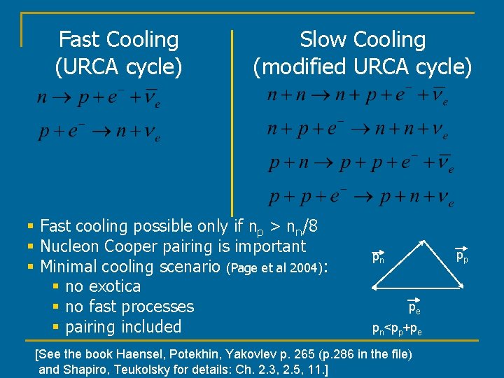 Fast Cooling (URCA cycle) Slow Cooling (modified URCA cycle) § Fast cooling possible only