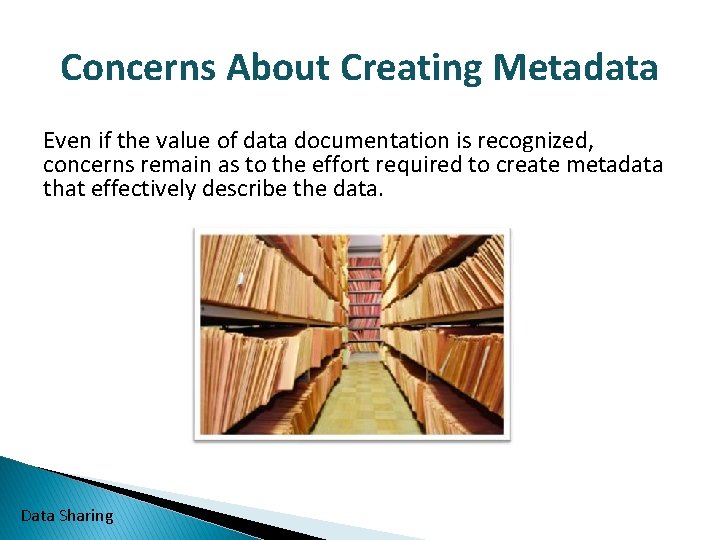 Concerns About Creating Metadata Even if the value of data documentation is recognized, concerns