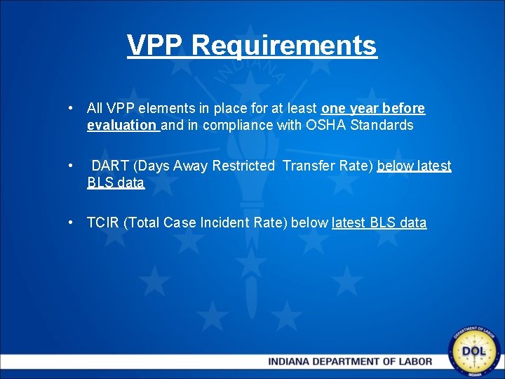 VPP Requirements • All VPP elements in place for at least one year before