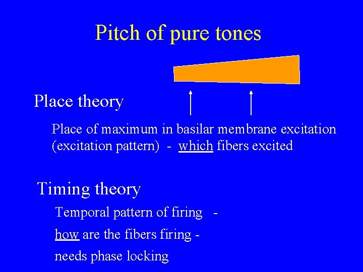 Pitch of pure tones Place theory Place of maximum in basilar membrane excitation (excitation