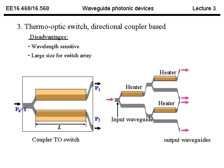 EE 16. 468/16. 568 Waveguide photonic devices Lecture 3 3. Thermo-optic switch, directional coupler