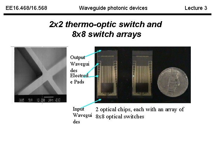 EE 16. 468/16. 568 Waveguide photonic devices 2 x 2 thermo-optic switch and 8