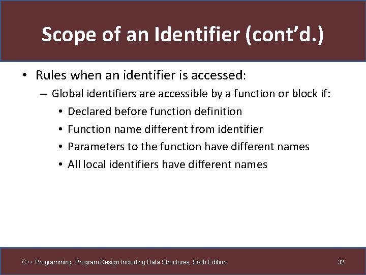 Scope of an Identifier (cont’d. ) • Rules when an identifier is accessed: –