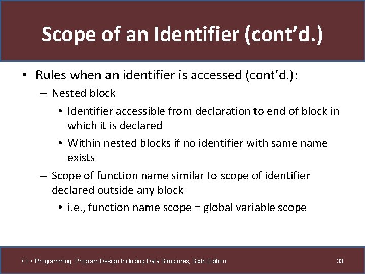 Scope of an Identifier (cont’d. ) • Rules when an identifier is accessed (cont’d.