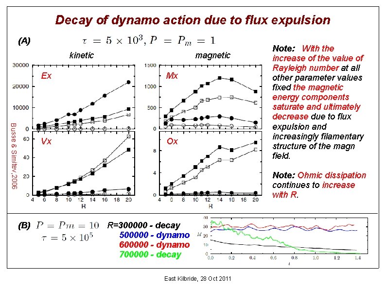 Decay of dynamo action due to flux expulsion (A) kinetic Busse & Simitev, 2006