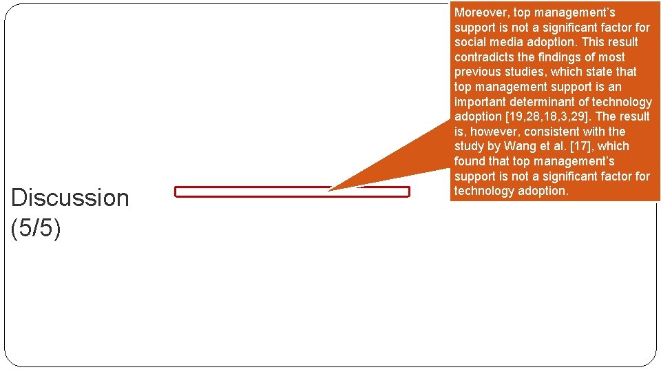 Discussion (5/5) Moreover, top management’s support is not a significant factor for social media